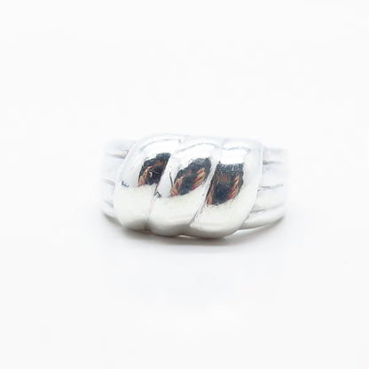 925 Sterling Silver Vintage Ribbed Ring Size 7.75