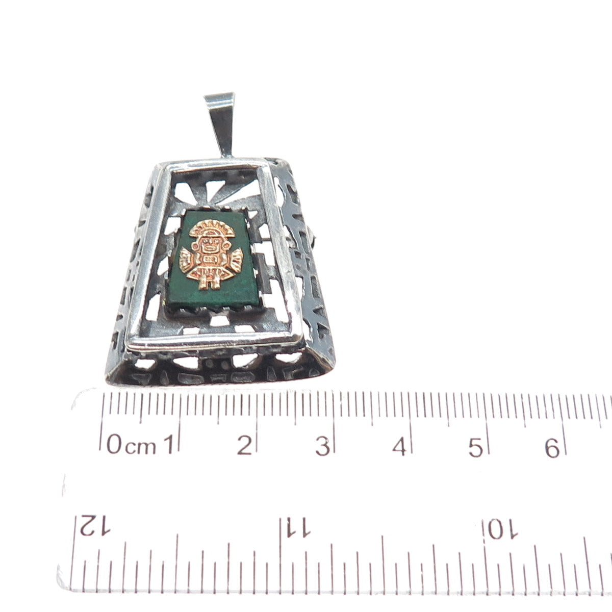 925 Sterling Silver 18K Gold Vintage Peru Azurite God Oxidized Brooch Pendant