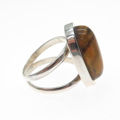 JOSE ANTON 925 Sterling Silver Vintage Mexico Tiger Eye Modernist Ring Size 8.5