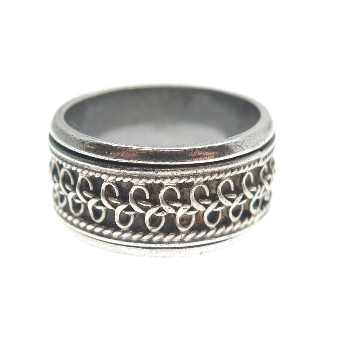 925 Sterling Silver Vintage Modernist Braided Oxidized Band Ring Size 6.75
