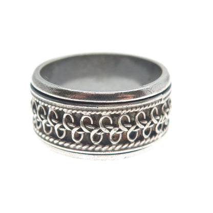 925 Sterling Silver Vintage Modernist Braided Oxidized Band Ring Size 6.75