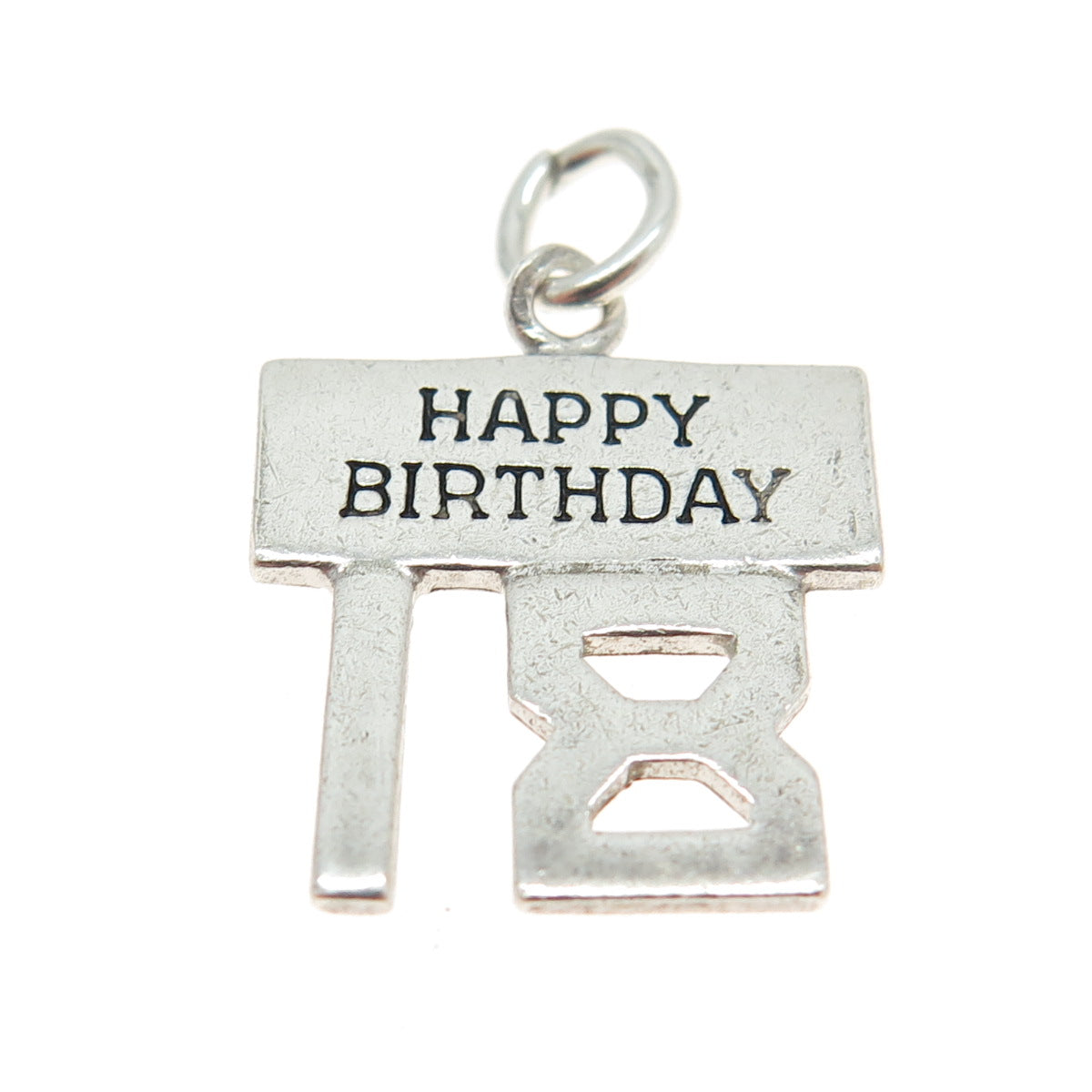 925 Sterling Silver Vintage Happy Birthday 18 Charm Pendant