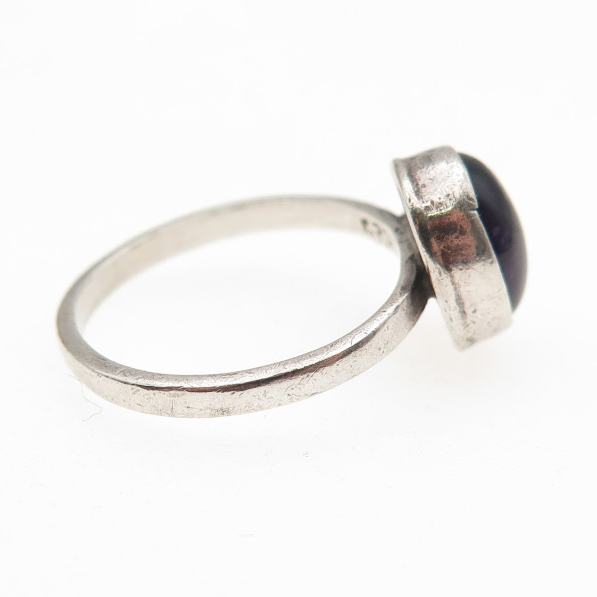 925 Sterling Silver Vintage Mexico Real Cabochon Amethyst Ring Size 7.25