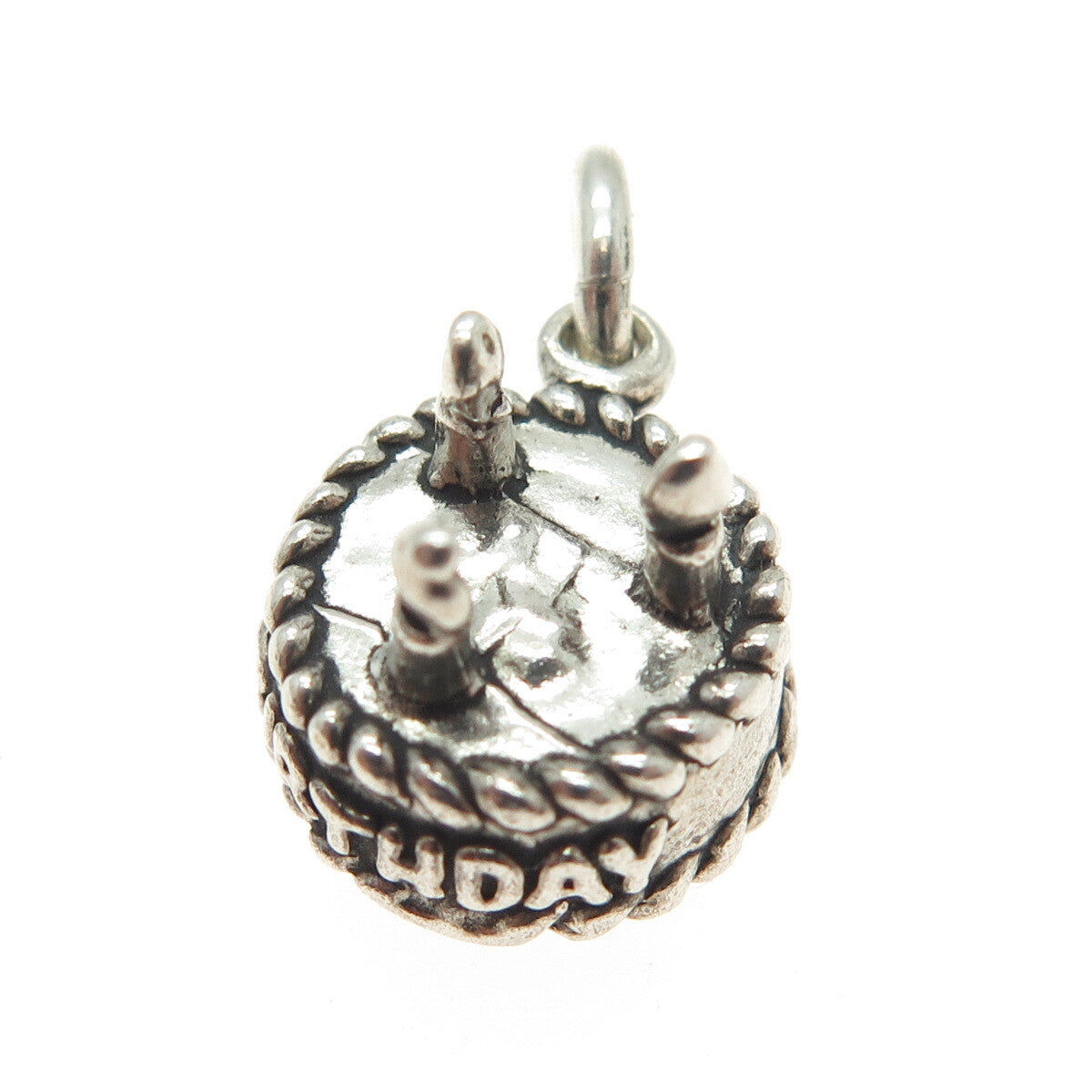 SUN WEST 925 Sterling Silver Vintage "Happy Birthday" Cake Charm Pendant