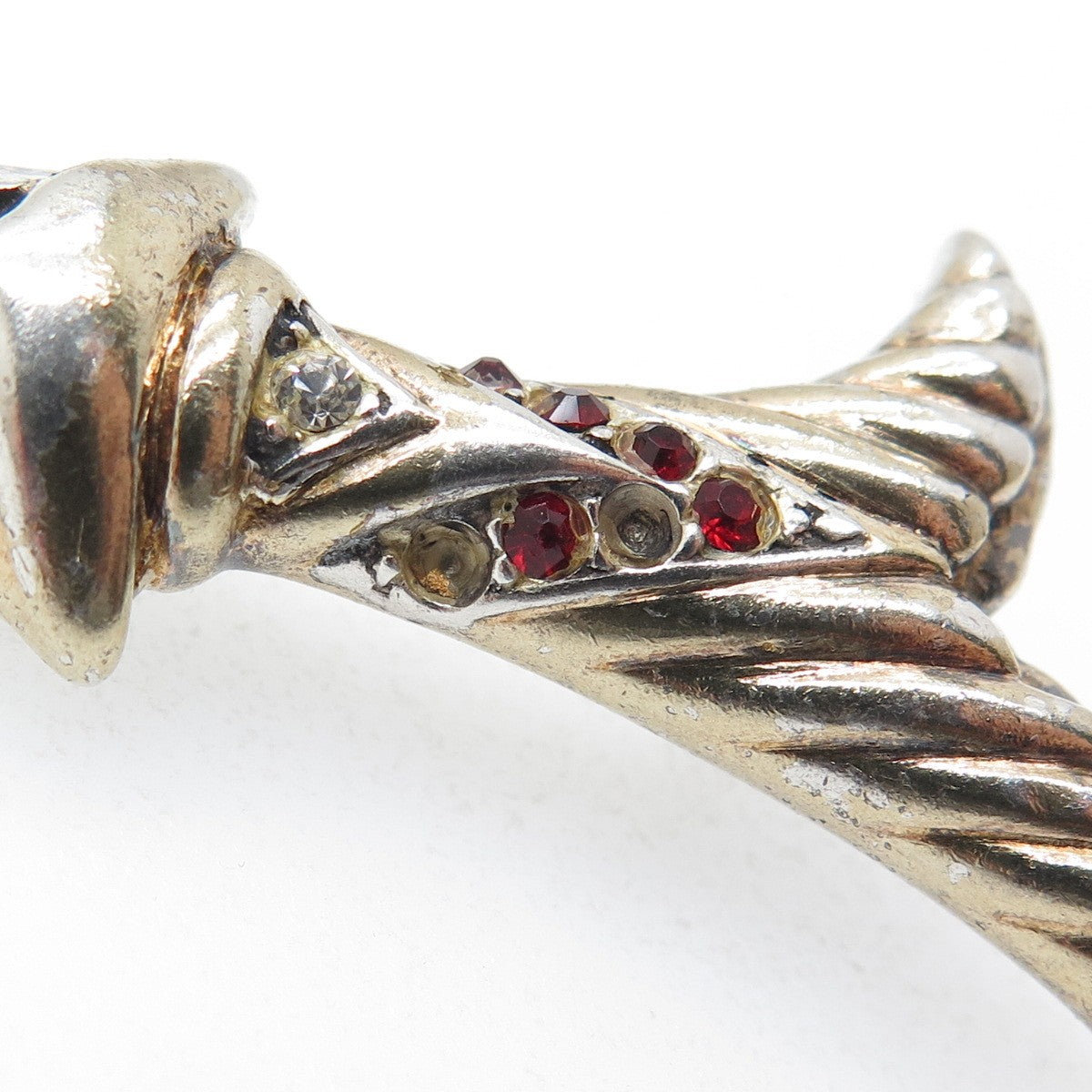 925 Sterling Gold Plated Vintage Rhinestone Sword Pin Brooch (missing 5 stones)