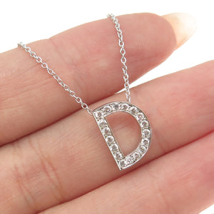 925 Sterling Silver C Z Letter "D" Initial Rolo Chain Necklace 18-20"
