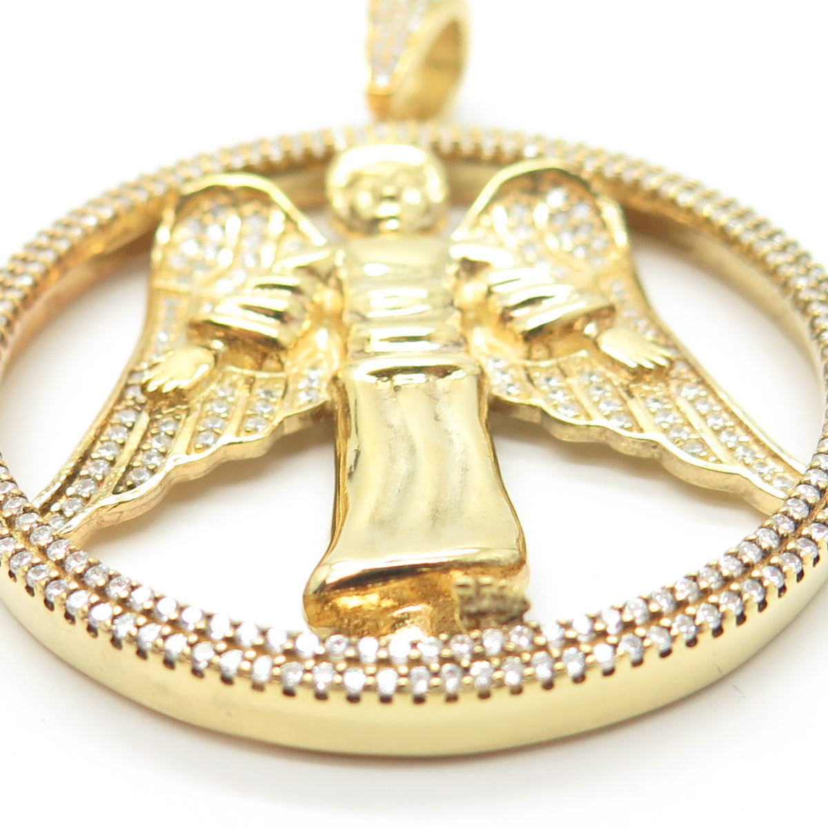 925 Sterling Silver Gold Plated Round-Cut C Z Christmas Angel Pendant