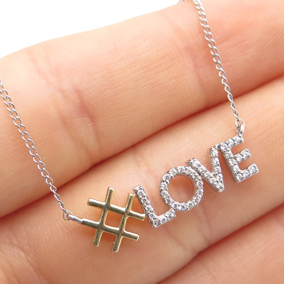 925 Sterling Silver 1/20 14K Gold Filled 2-Tone C Z #Love Chain Necklace 20"