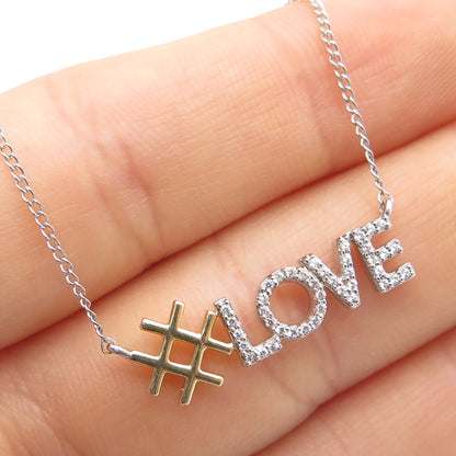 925 Sterling Silver 1/20 14K Gold Filled 2-Tone C Z #Love Chain Necklace 20"