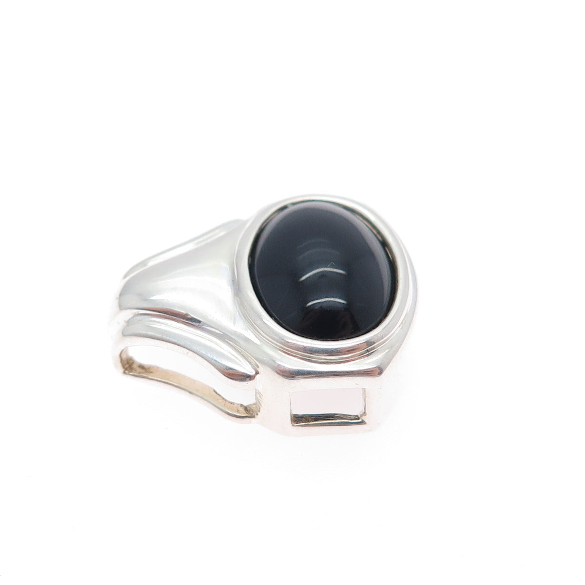 CELLINI 925 Sterling Silver Vintage Real Black Onyx Mini Slide Charm Pendant