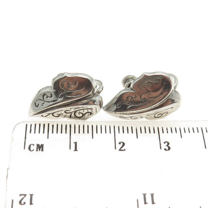 925 Sterling Silver Antique Art Deco Floral Leaf Screw Back Earrings