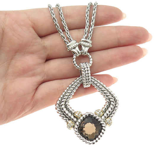 DANWAK 18K Gold Sterling 40-Diamond 0.50ct & Smoky Quartz 12.39ct Necklace 16"