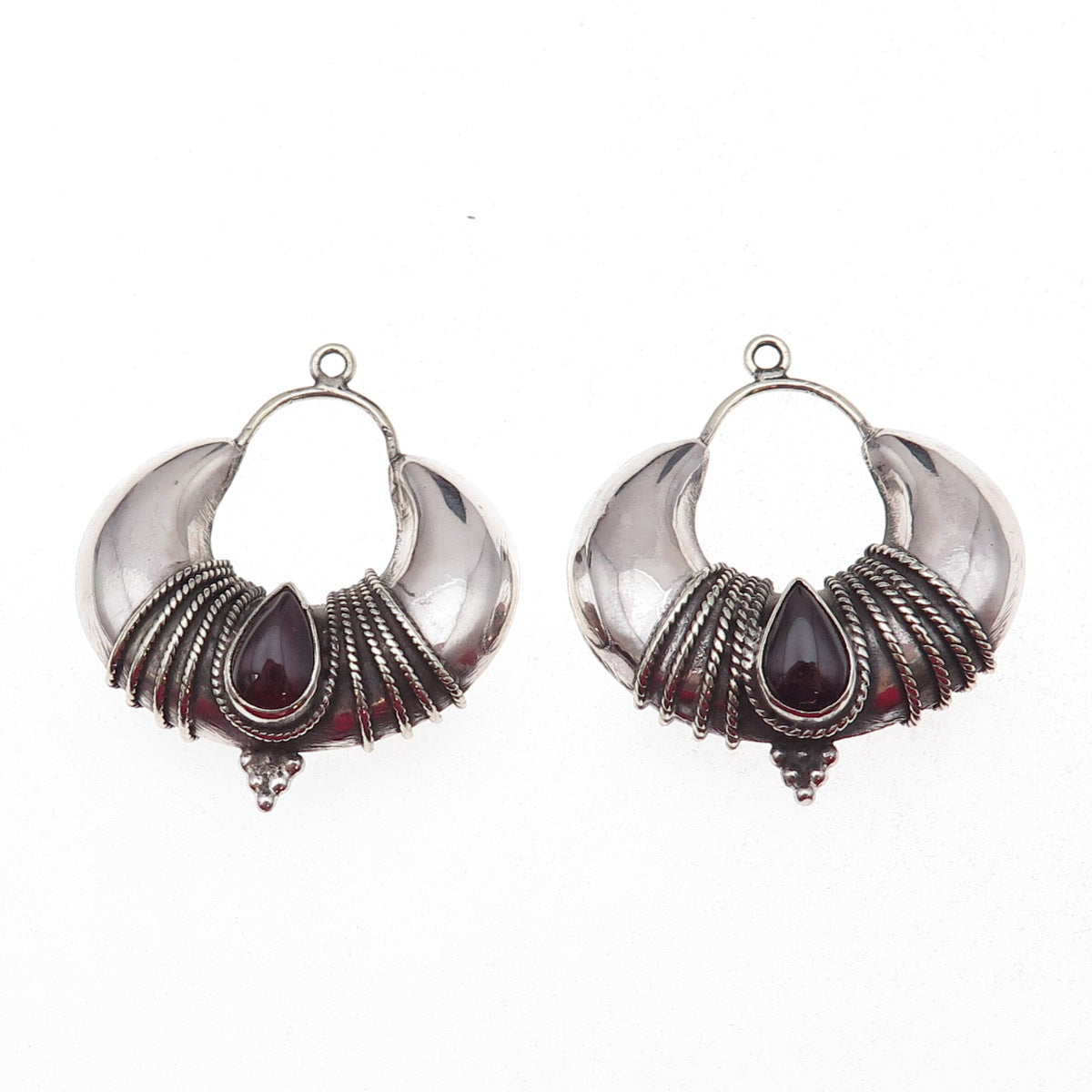 Silver Plated Vintage Real Rhodolite Modernist Oxidized Jacket Earrings