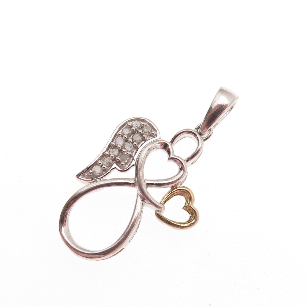 Charles Winston Sterling Silver 2-Tone Real Diamond Angel Heart Charm Pendant