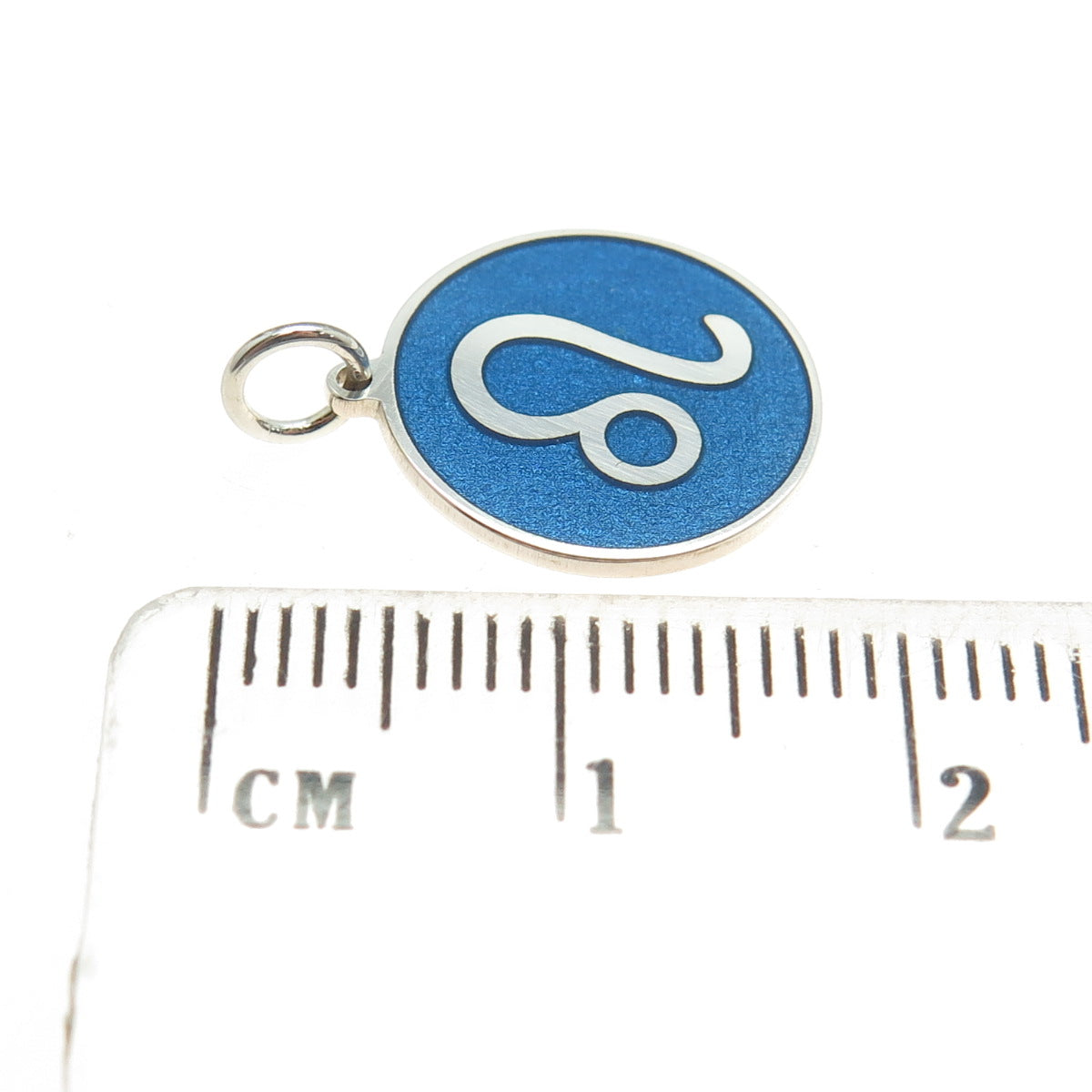 925 Sterling Silver Blue Enamel Leo Zodiac Round Tag Minimalist Charm Pendant