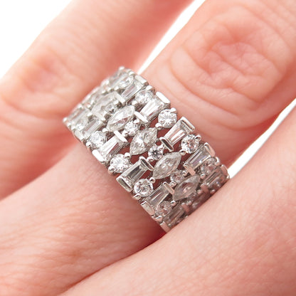 925 Sterling Silver Marquise Round & Tapered Baguette-Cut C Z Ring Size 5.25