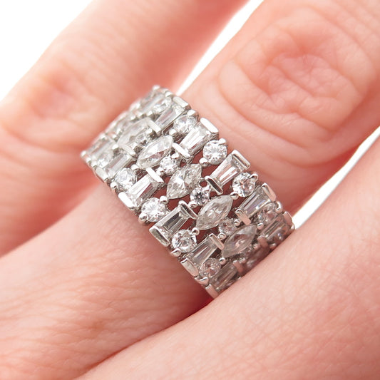 925 Sterling Silver Marquise Round & Tapered Baguette-Cut C Z Ring Size 5.25