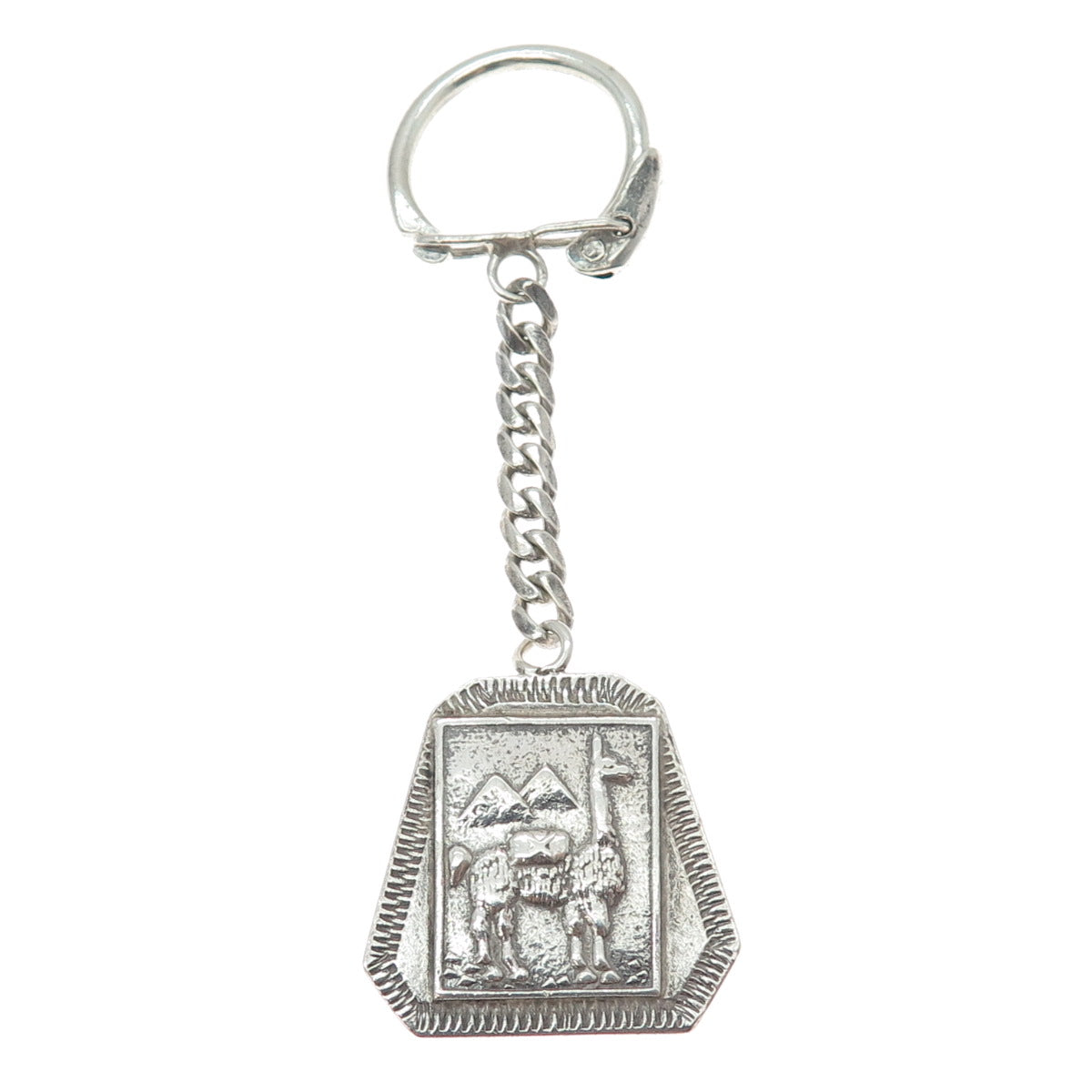 INDUSTRIA PERUANA 925 Sterling Silver Vintage Llama Key Fob Chain Holder