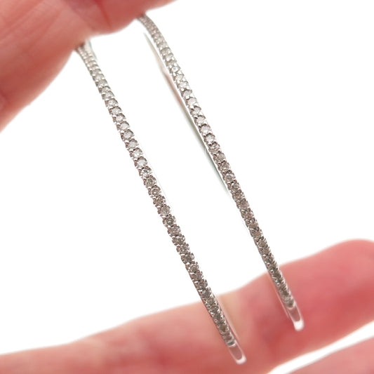 Sun 925 Sterling Silver Real Round-Cut Diamond Large Hoop Earrings