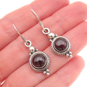 925 Sterling Silver Vintage Real Red Garnet Beaded Dangle Earrings