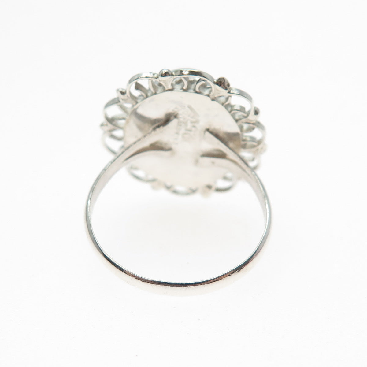 925 Sterling Silver Vintage Mexico Faux Turquoise Filigree Flower Ring Size 7.5