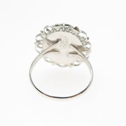 925 Sterling Silver Vintage Mexico Faux Turquoise Filigree Flower Ring Size 7.5