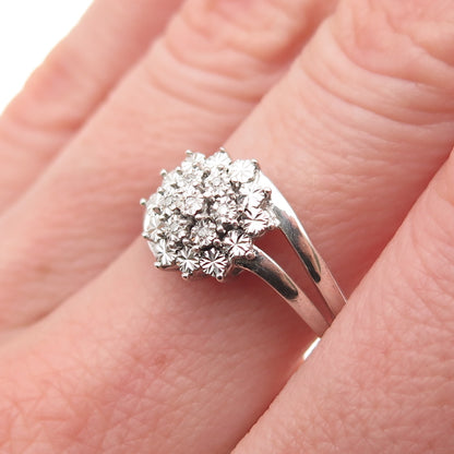 925 Sterling Silver Real Round-Cut Diamond Bypass Ring Size 7.25