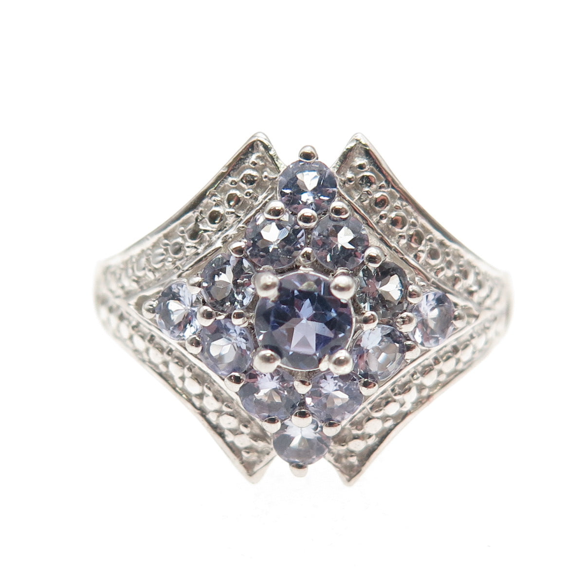 Chuck Clemency 925 Sterling Silver Real Round-Cut Tanzanite Ring Size 7