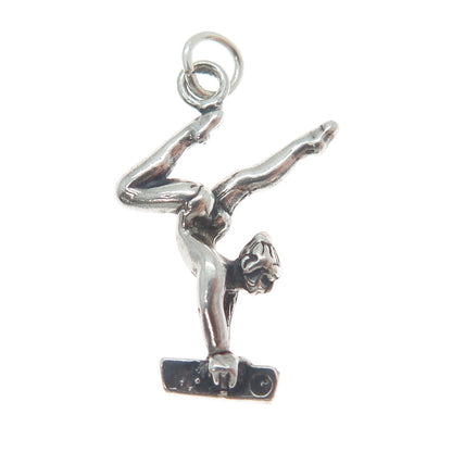 925 Sterling Silver Vintage Gymnast Girl 3D Pendant