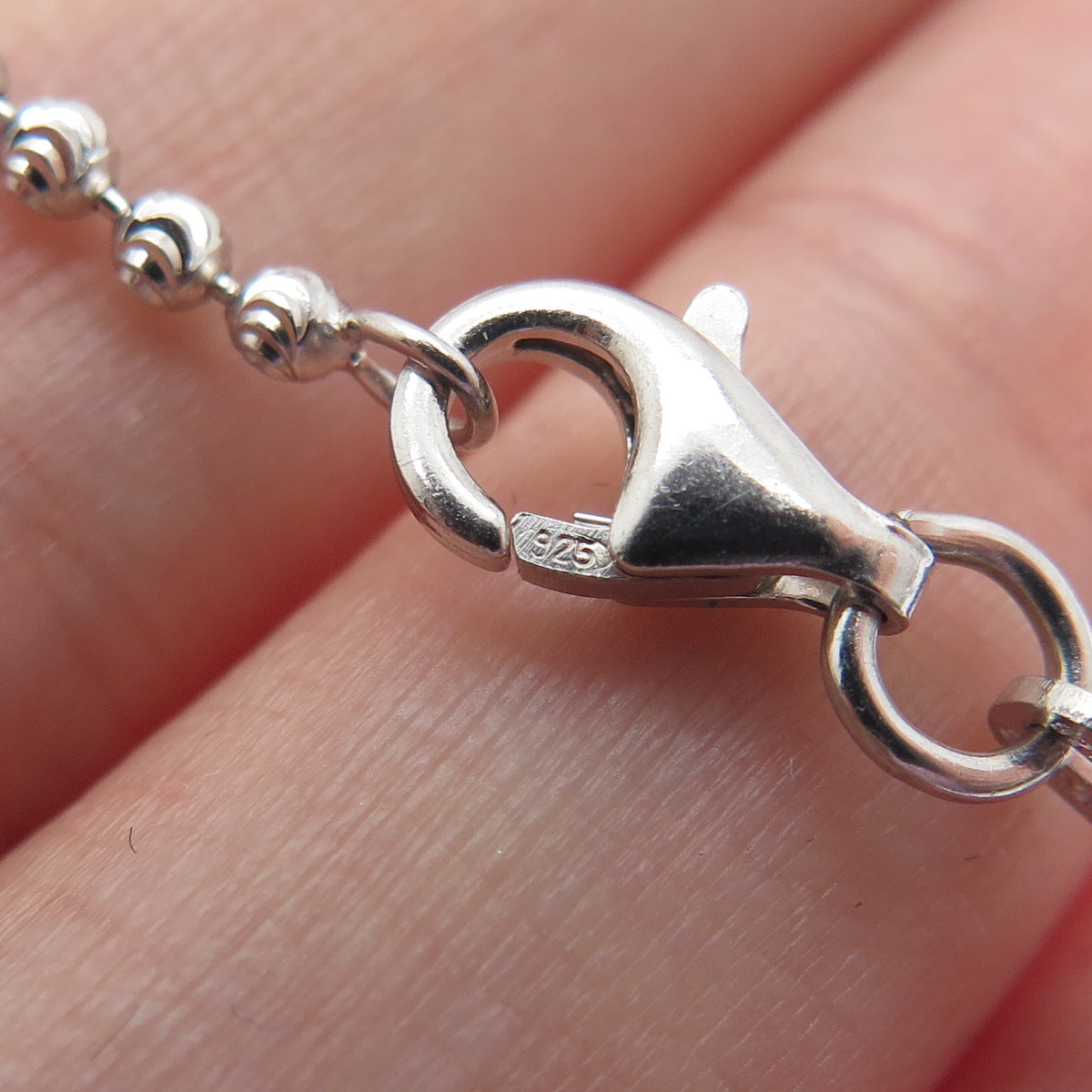 CHRYSOS 925 Sterling Silver Italy Diamond-Cut Ball Beaded Chain Necklace 28"