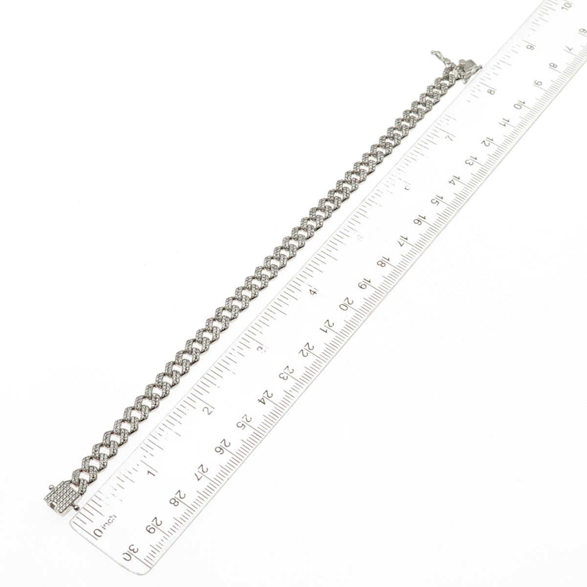 925 Sterling Silver Round-Cut C Z Cuban Link Bracelet 8"