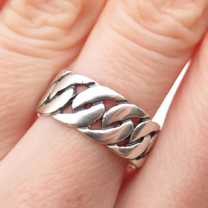925 Sterling Silver Vintage Cuban Link Oxidized Band Ring Size 7.75