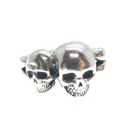 SKULLS & BONES 925 Sterling Silver Vintage Biker 3D Ring Size 9.25