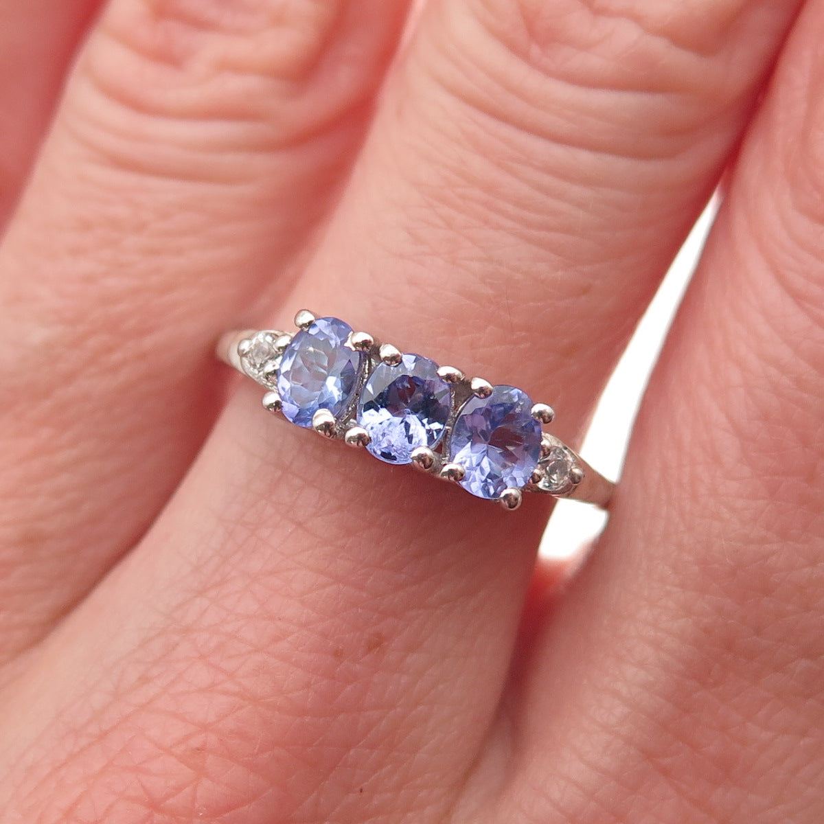 Chuck Clemency 925 Sterling Silver Real Tanzanite & White Topaz Ring Size 8