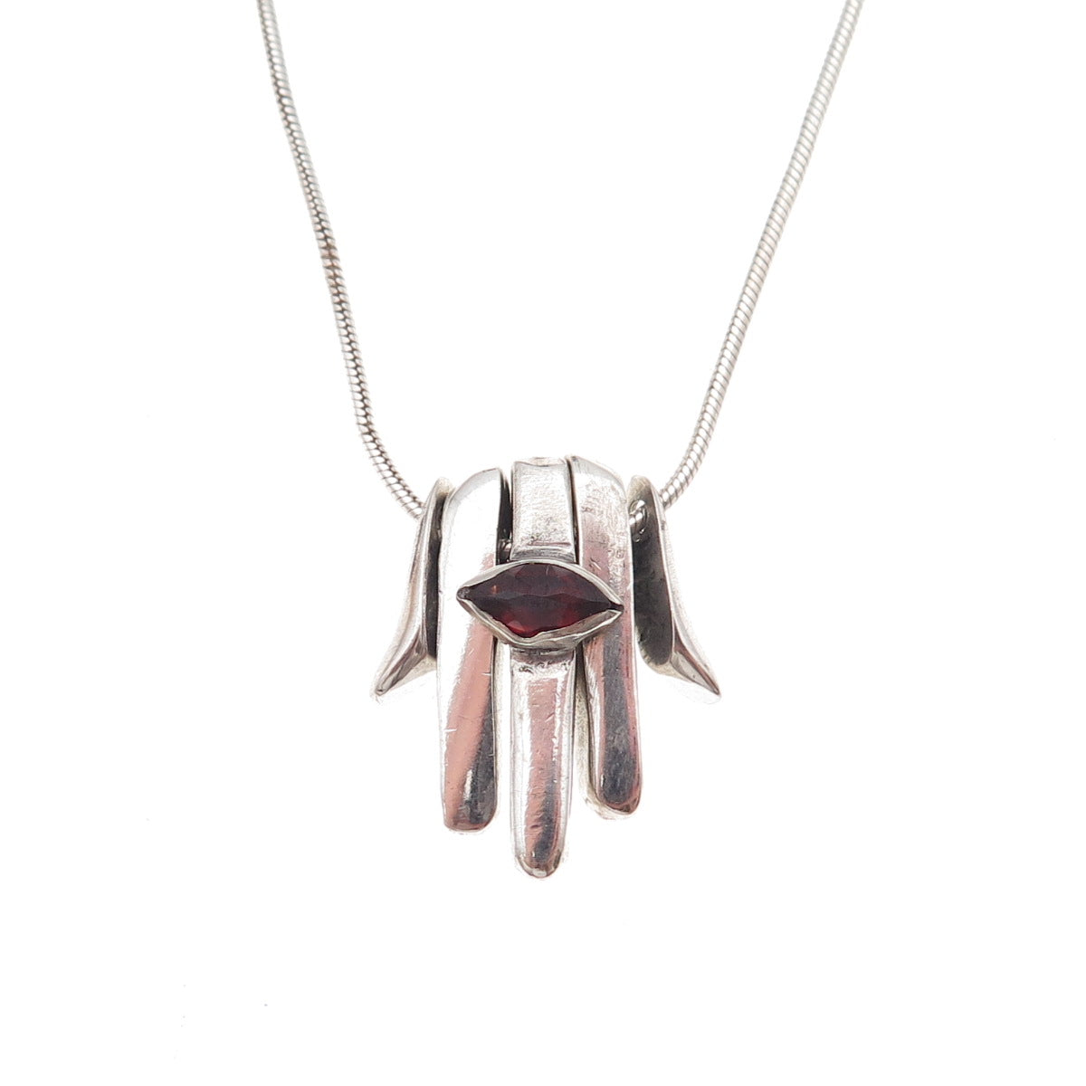 Michal Yuval 925 Sterling Silver Vintage Real Garnet Hamsa Amulet Necklace 16"