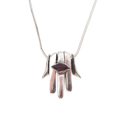 Michal Yuval 925 Sterling Silver Vintage Real Garnet Hamsa Amulet Necklace 16"