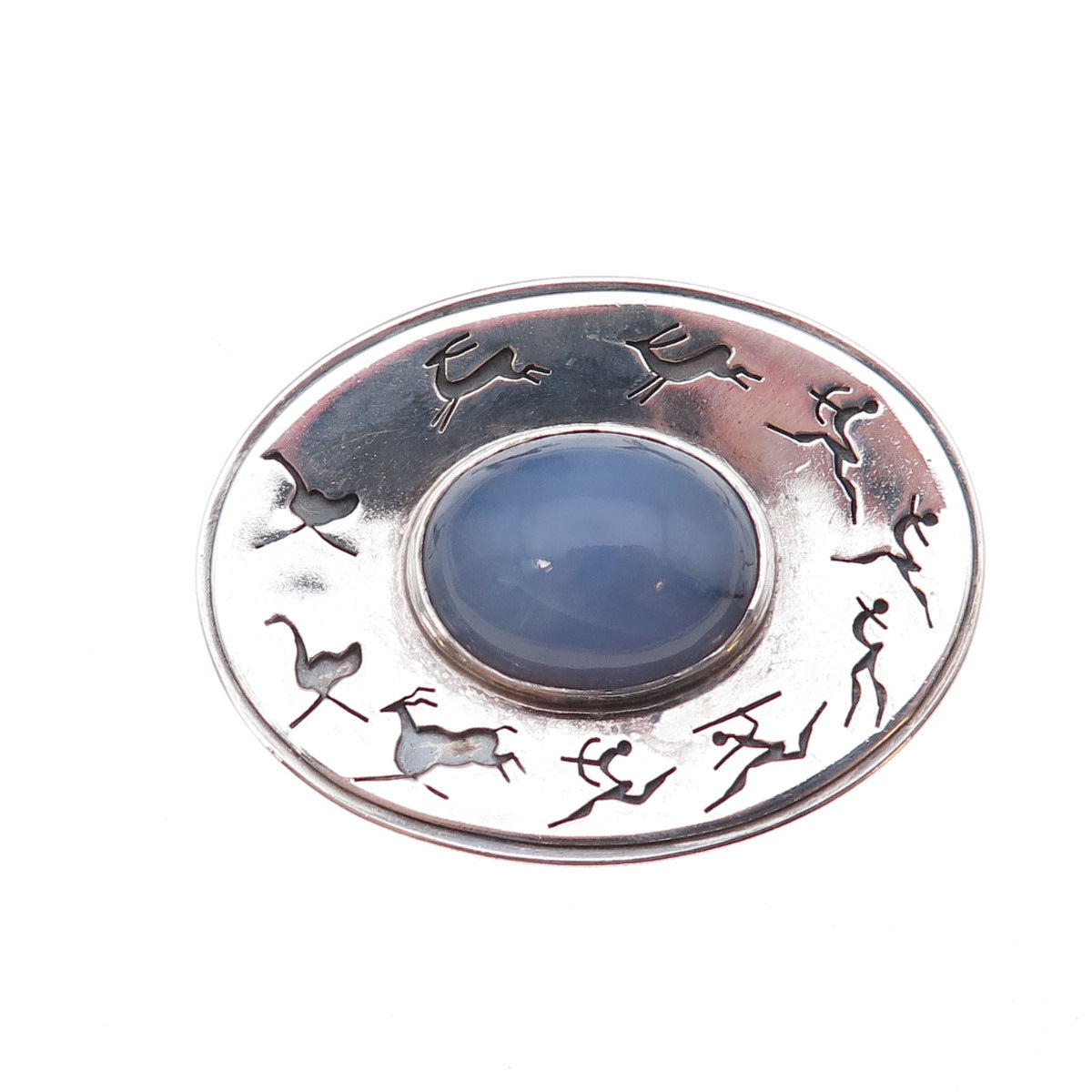 Bircher Haglund 925 Sterling Silver Vintage Real Agate Storyteller Pin Brooch
