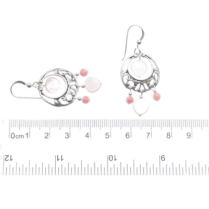 SHUBE 925 Sterling Silver Vintage Real MOP & Rhodochrosite Dangle Earrings