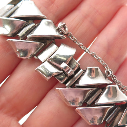 925 Sterling Silver Vintage Artisan Modernist Zeus Link Bracelet 7.75"