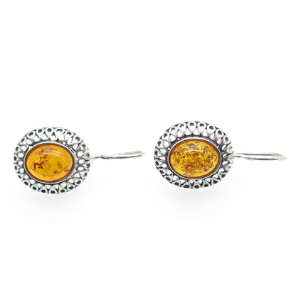 925 Sterling Silver Real Baltic Amber Eternal Curve Earrings