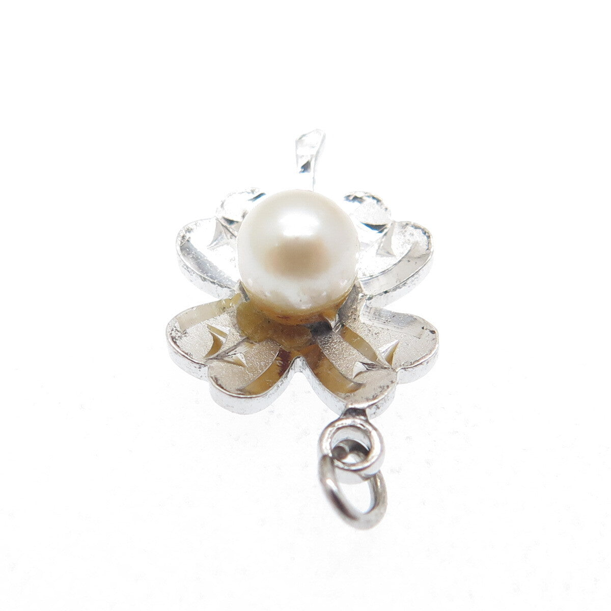 RICHLINE 925 Sterling Silver Antique Real Pearl Clover Minimalist Charm Pendant