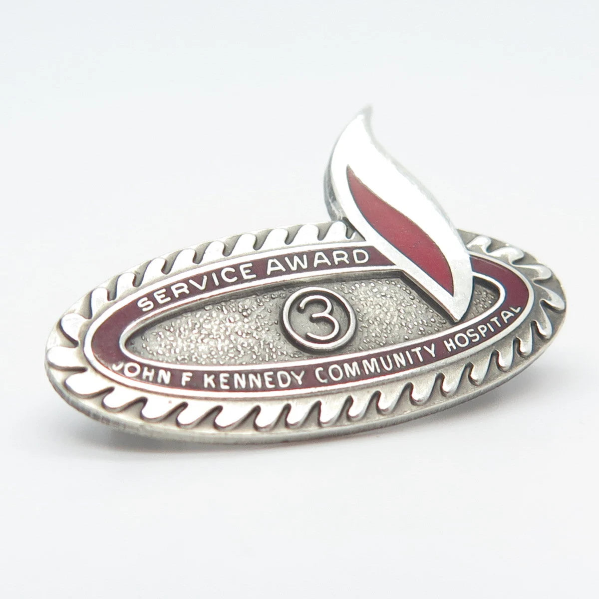 925 Sterling Silver Vintage Enamel John F. Kennedy Community Hospital Pin Brooch