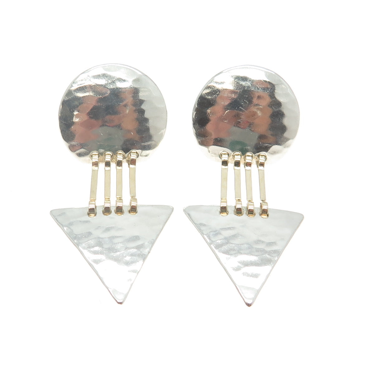 JESS + IAN 925 Sterling Silver 14K Gold Vintage Hammered Modernist Earrings