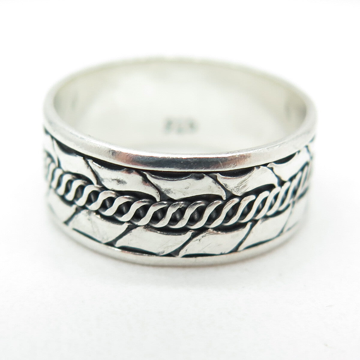 925 Sterling Silver Vintage Modernist Link Band Oxidized Ring Size 7.5