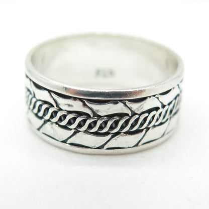 925 Sterling Silver Vintage Modernist Link Band Oxidized Ring Size 7.5