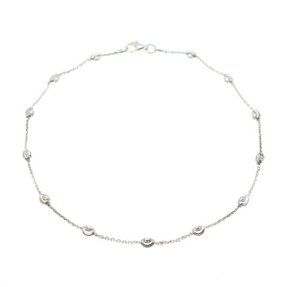 925 Sterling Silver Italy Diamond-Cut Bead Station Cable Anklet / Bracelet 10.5"