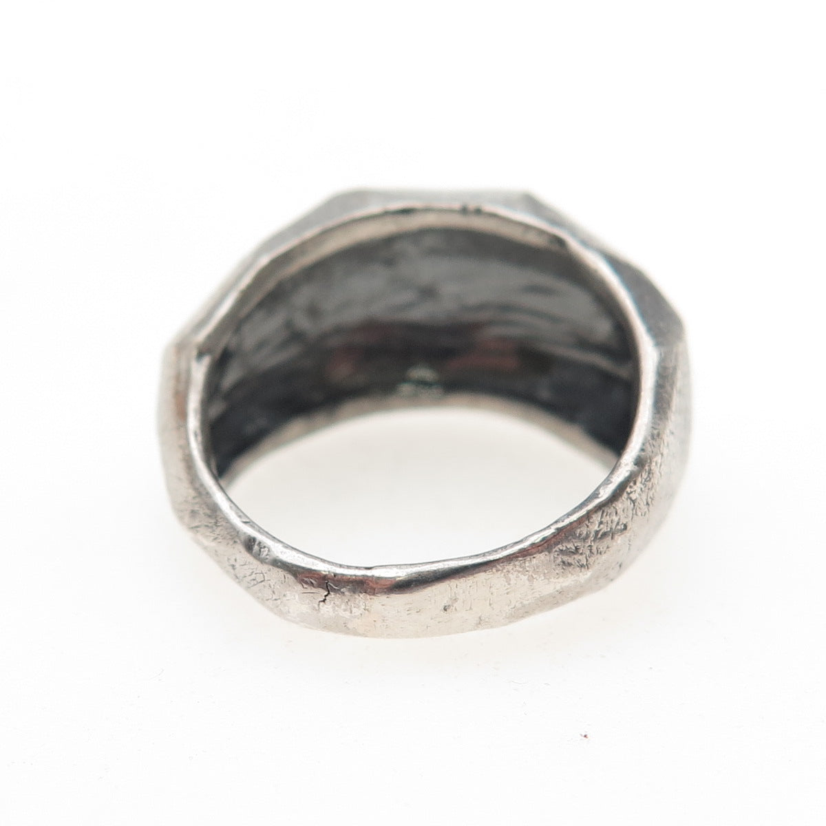 925 Sterling Silver Vintage Modernist Geometric Dome Oxidized Ring Size 6