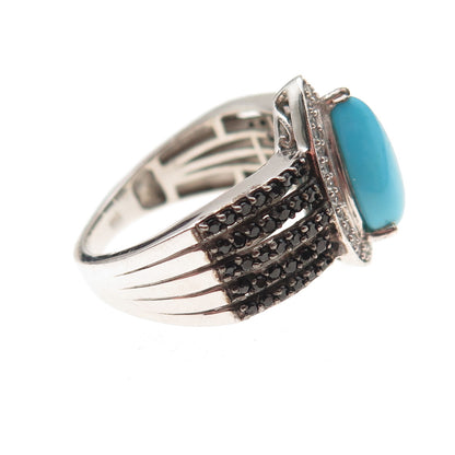 Chuck Clemency 925 Sterling Silver Real Turquoise Topaz & Spinel Ring Size 8.25