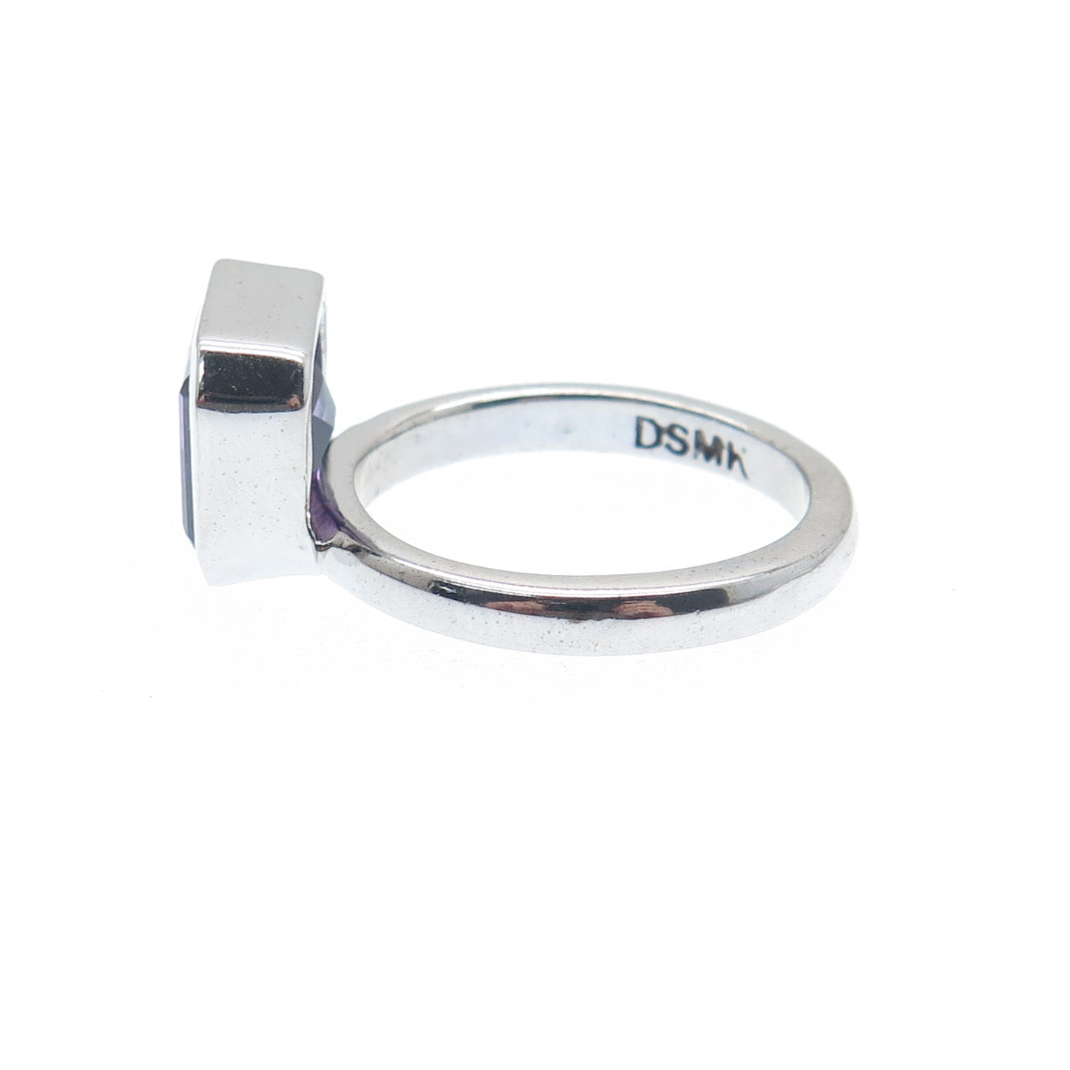925 Sterling Silver Real Emerald-Cut Amethyst Gemstone Ring Size 6