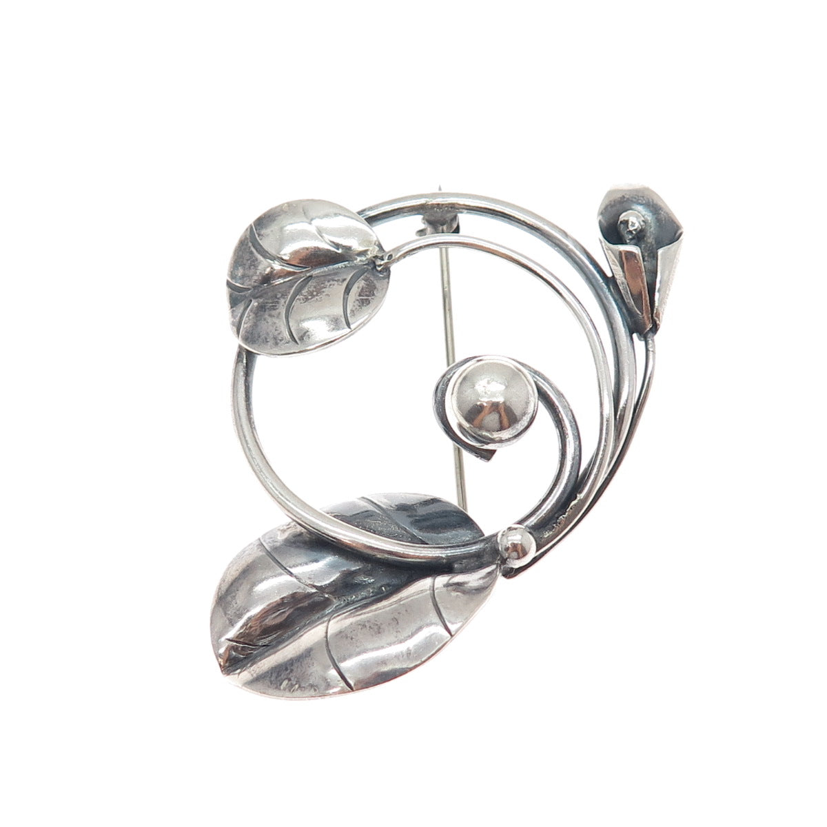 JOSEPH MASANIELLO 925 Sterling Silver Antique Calla Lily Oxidized Pin Brooch